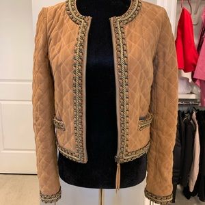 Tan Quilted Suede Jacket with Chain Detail
